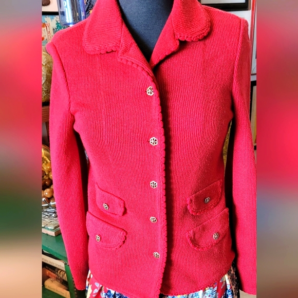 Butte vintage knit SWEATER JACKET RED brass flower buttons M - Picture 1 of 5